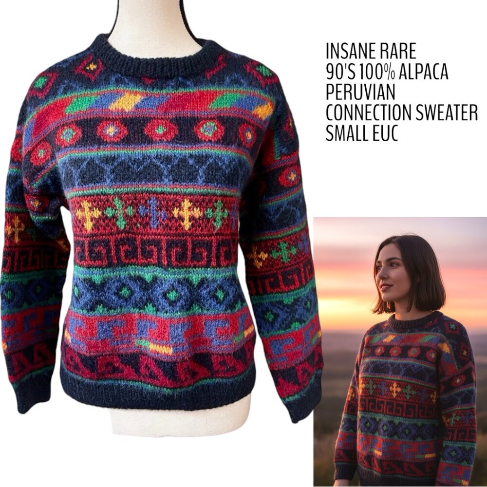 INSANE RARE 90'S 100% ALPACA WOOL HANDMADE PERUVIAN CONNECTION SWEATER SMALL EUC
